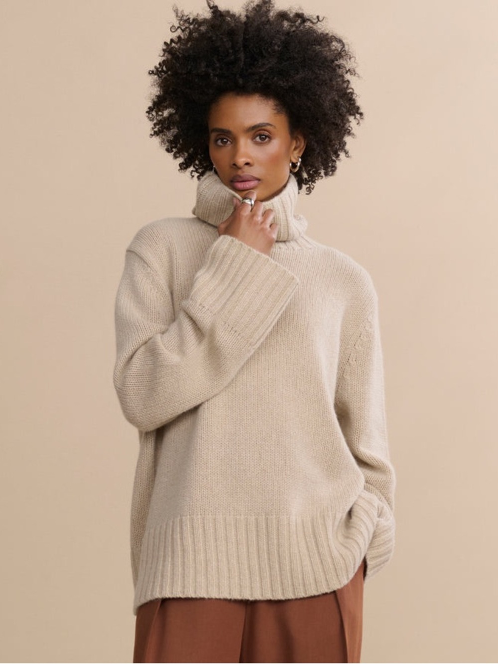 Jenni Kaye Cashmere Jet Turtleneck in Sand, size small